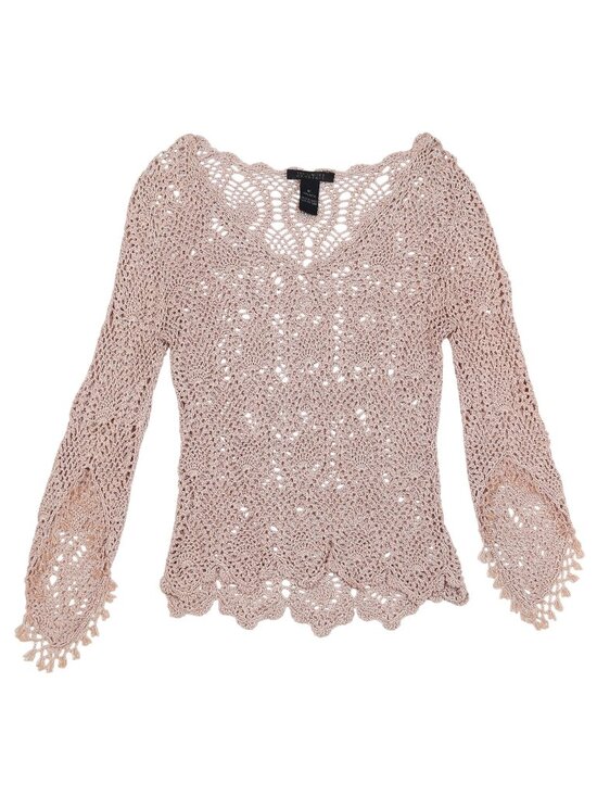 The Limited Sweaters - THE LIMITED Y2K Vintage Hand Crochet Sheer Top Size M Boho Festival Beach Fairy